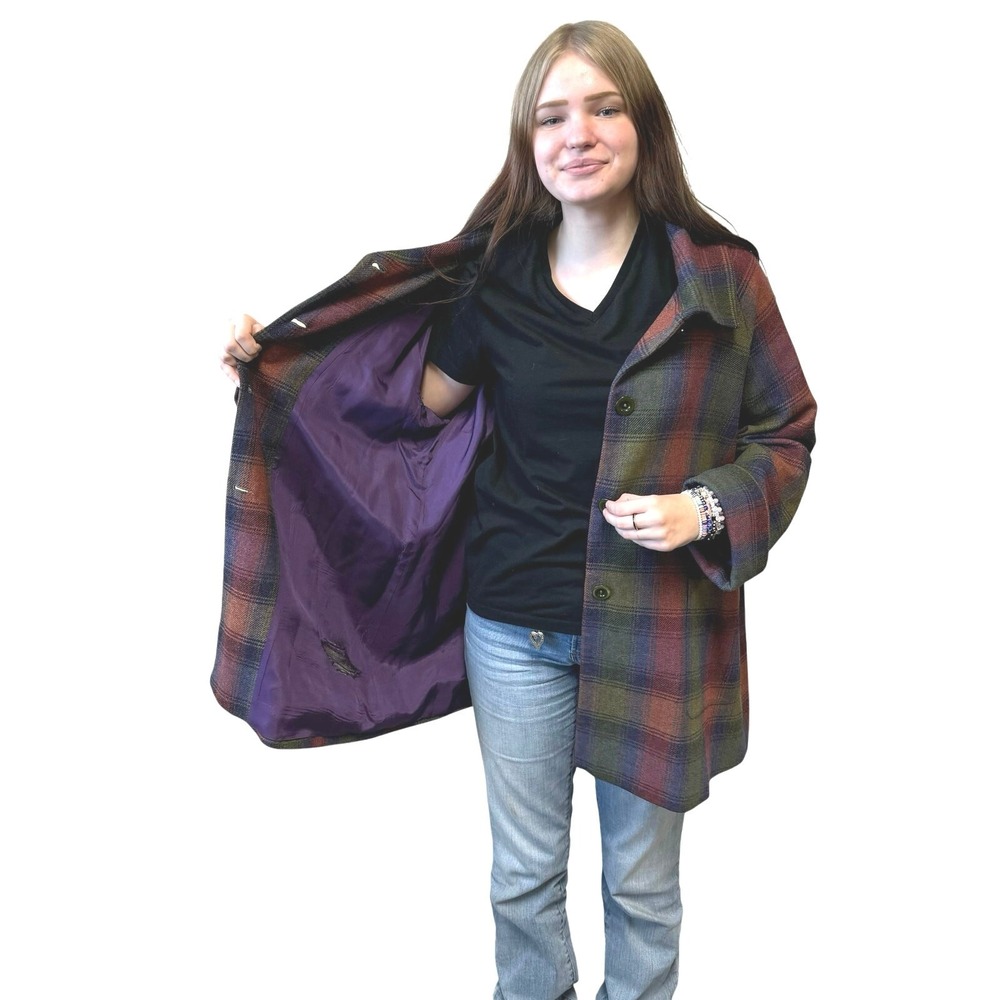 Vintage Triona Design Ireland Multicolor Donegal Tweed Plaid Wool Coat - Picture 3 of 13